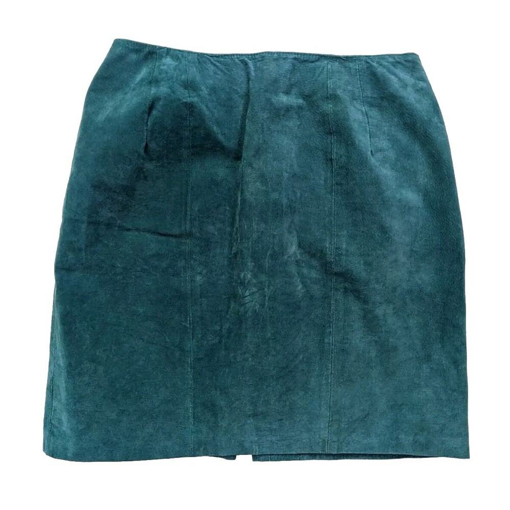 WINLIT NEW VINTAGE 80's Green Suede Leather Lined Pencil Skirt Sz 13 14 NWT